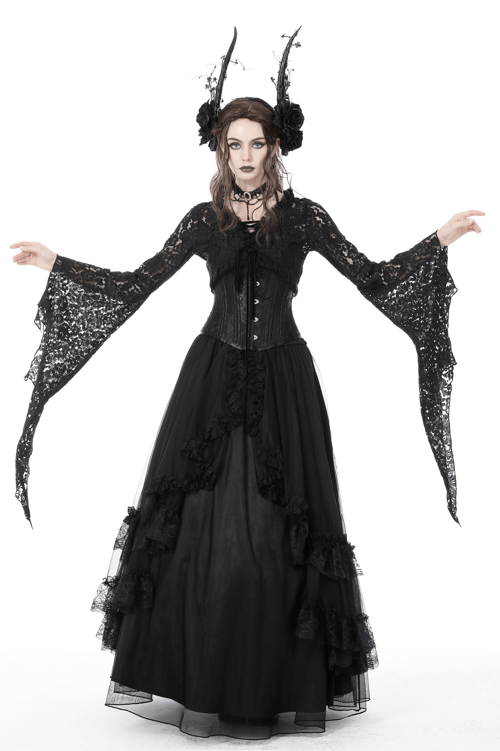 Black Lace Bolero Shrug Top with Bell Sleeves