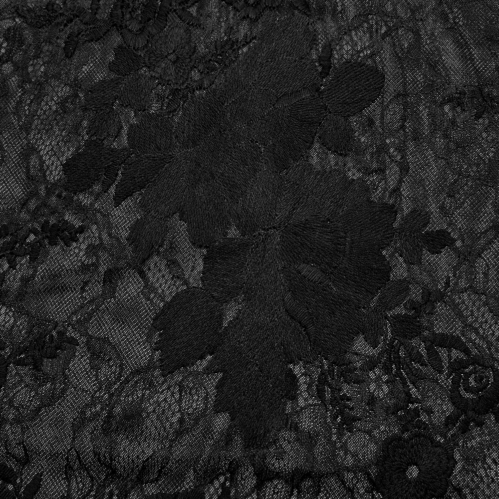 Black Lace Embroidered Gothic Shirt with Ruffled Collar