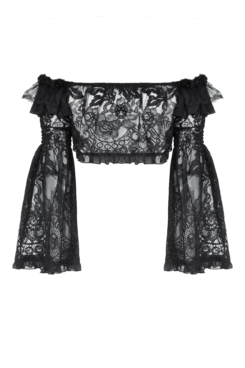 Black Lace Gothic Off-Shoulder Cape with Flared Sleeves