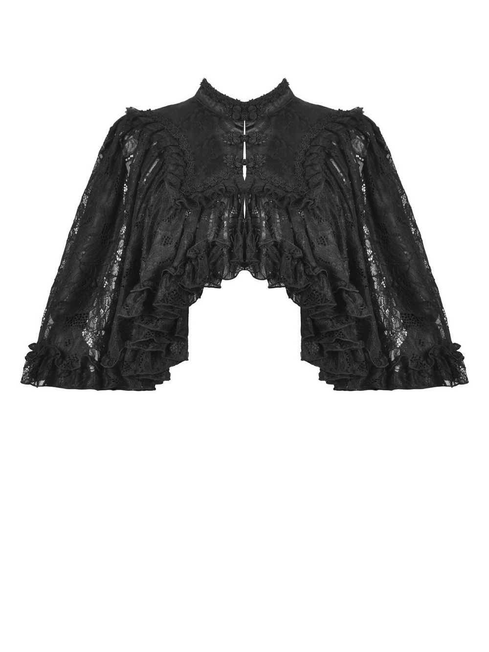 Black Lace Gothic Ruffle Cape with High Collar and Sleeves