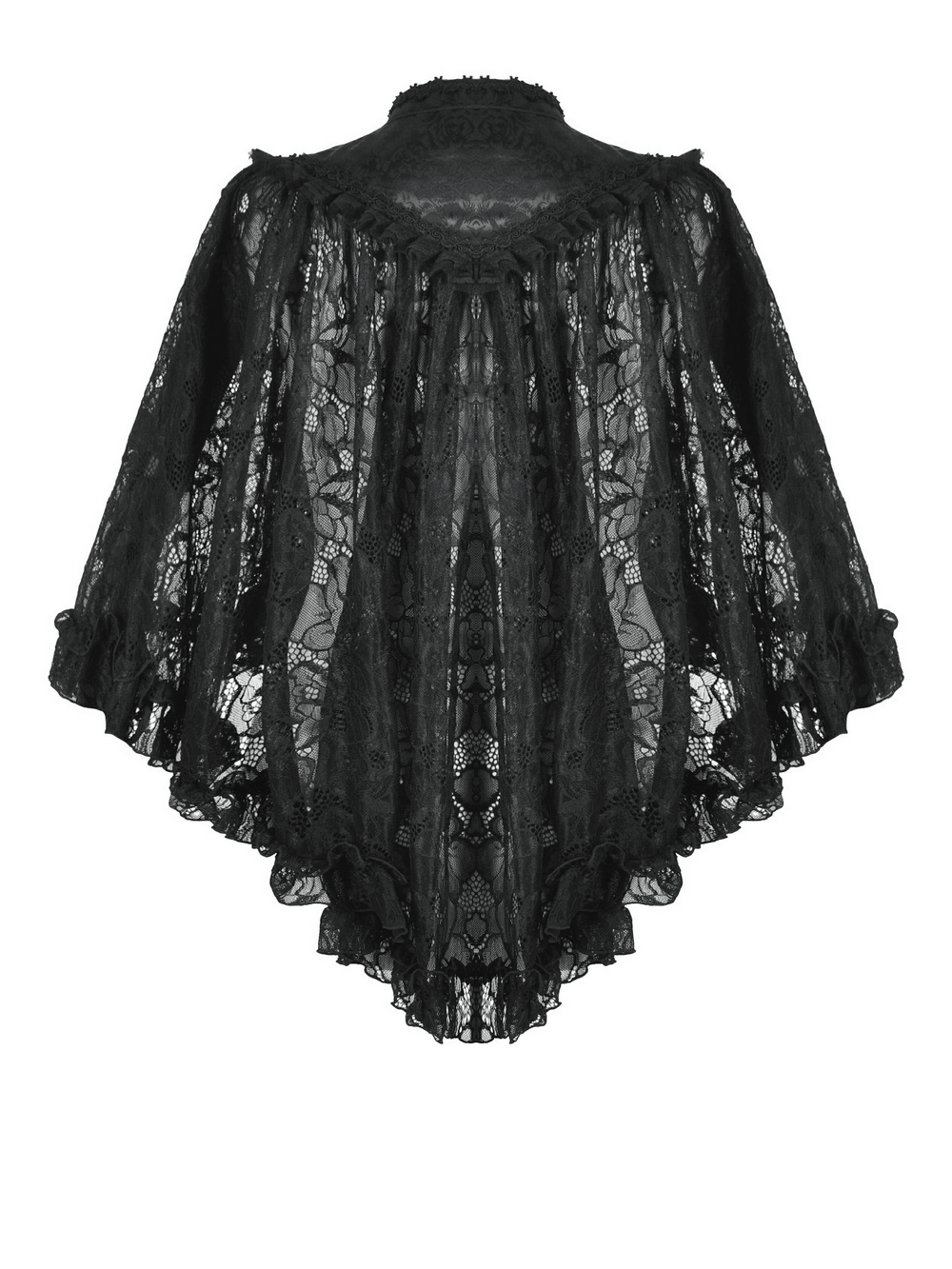 Black Lace Gothic Ruffle Cape with High Collar and Sleeves