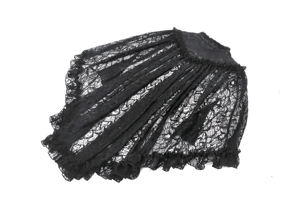 Black Lace Gothic Ruffle Cape with High Collar and Sleeves