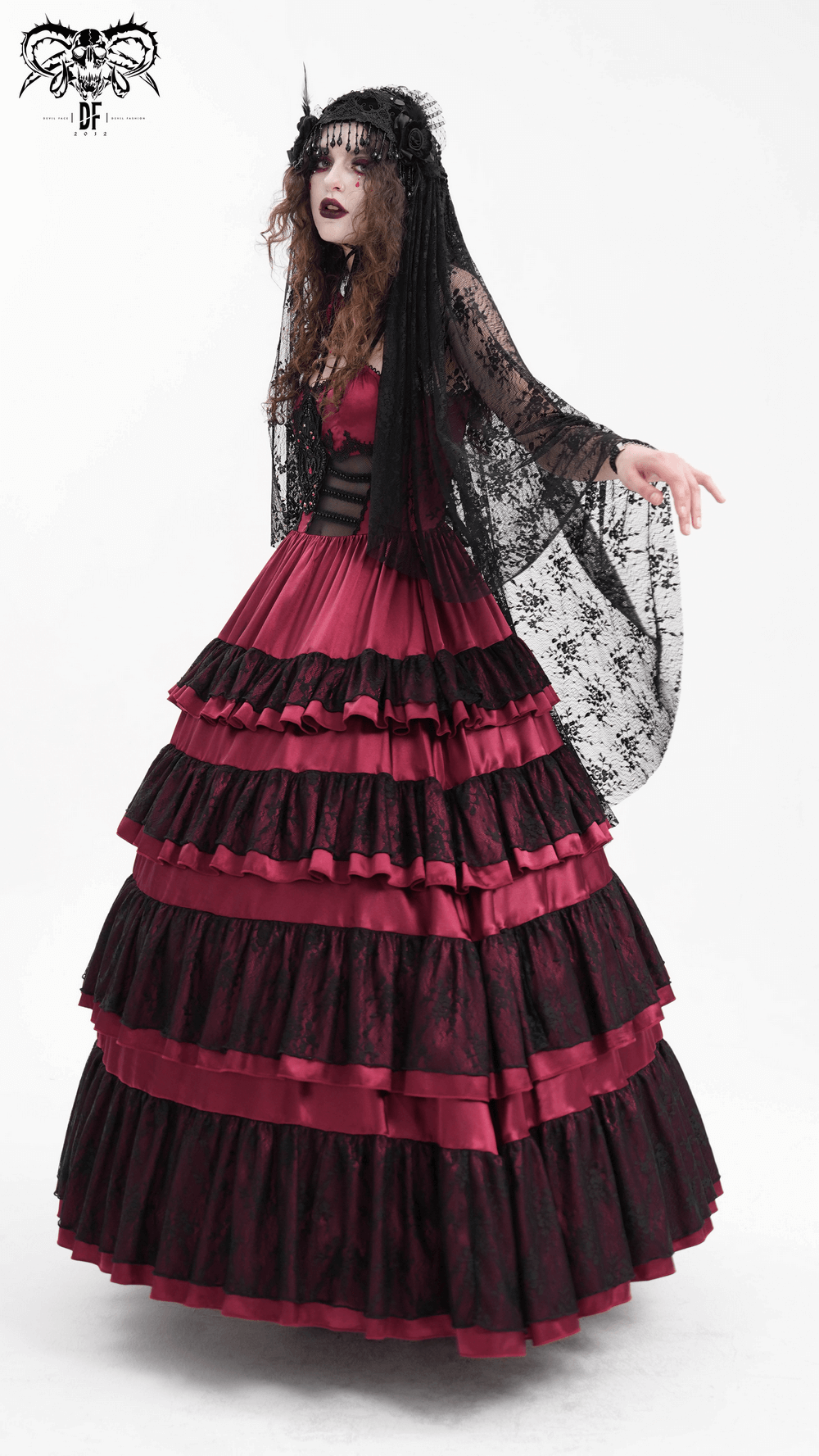 Black Lace Long Veil - Gothic Lolita Accessory