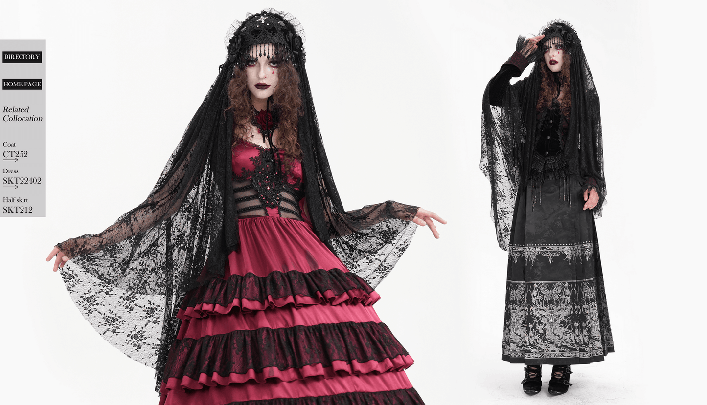 Black Lace Long Veil - Gothic Lolita Accessory