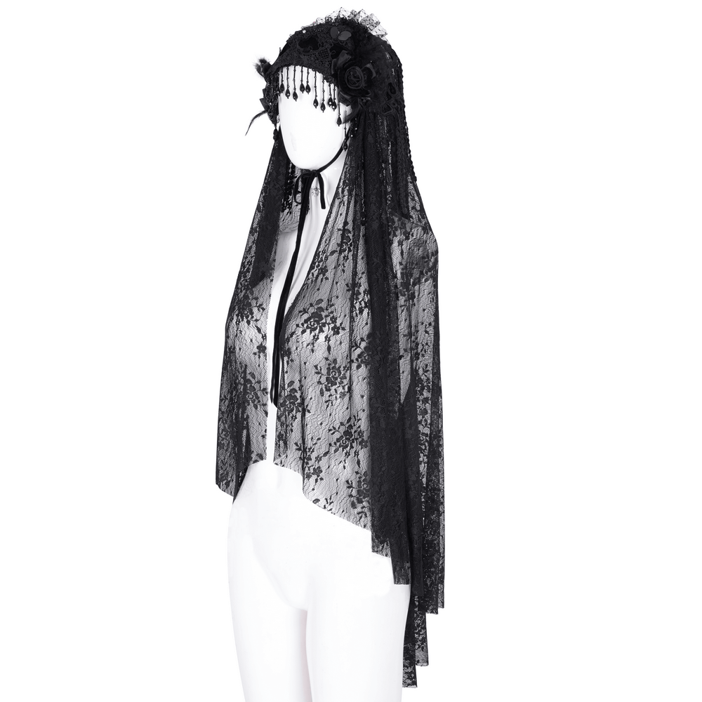 Black Lace Long Veil - Gothic Lolita Accessory