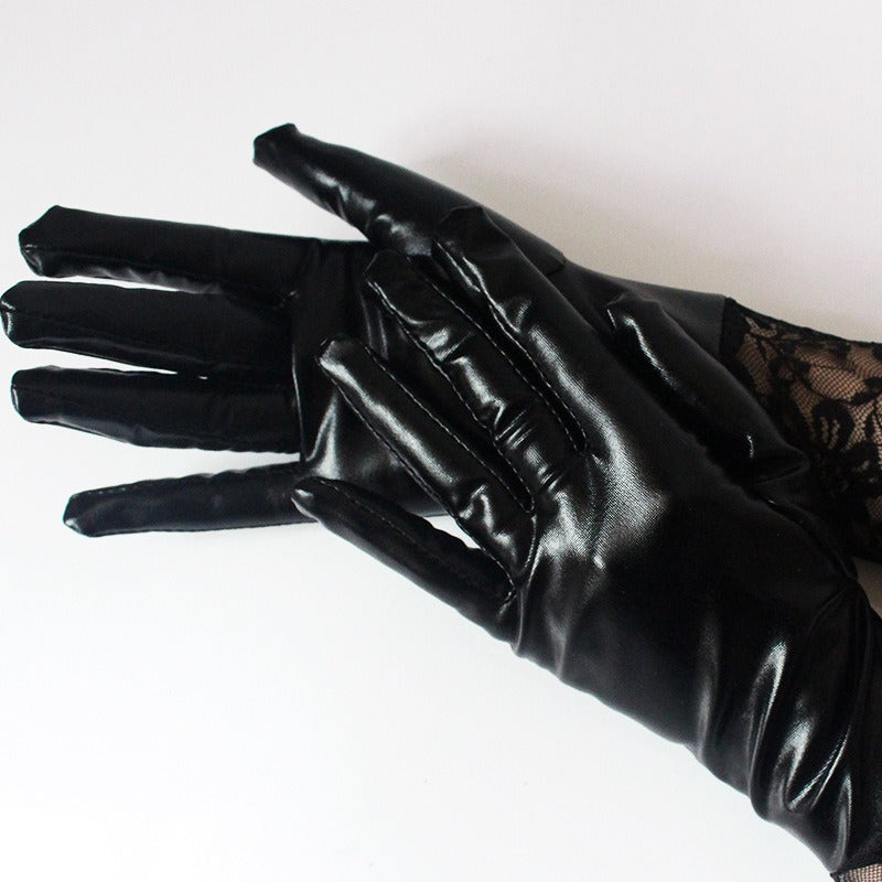 Black Lace Long Women's Fashion Gloves / Faux Leather Elbow Length Mittens / Sexy Party Gloves