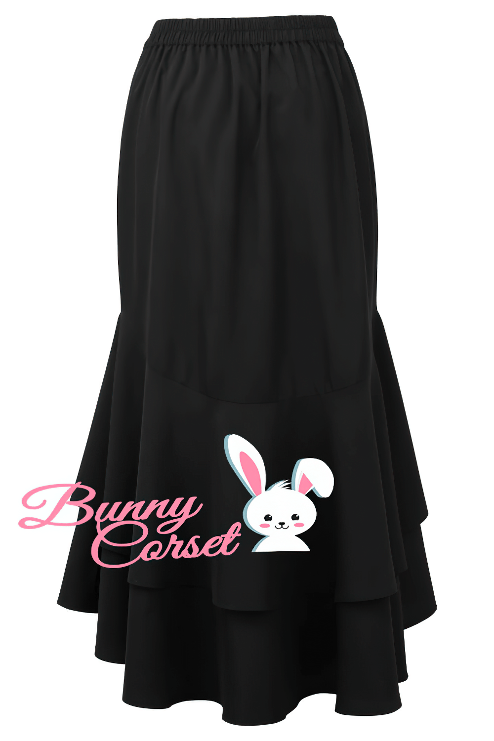 Black Layered Burlesque Skirt with Elastic Waistband