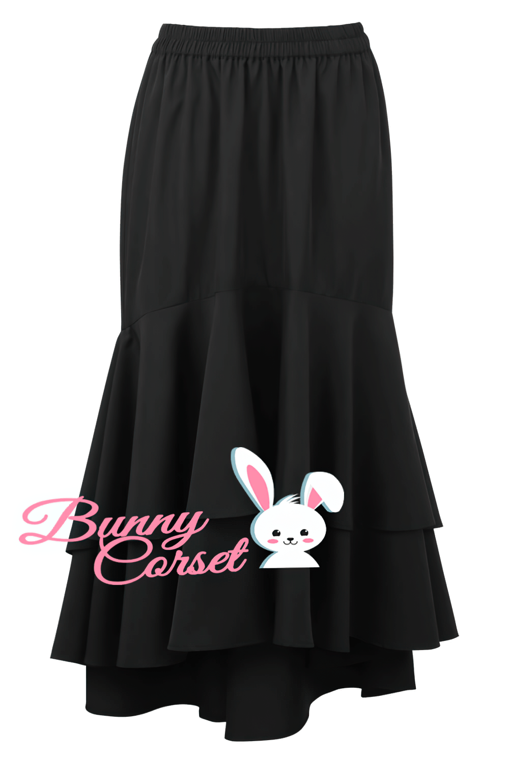 Black Layered Burlesque Skirt with Elastic Waistband