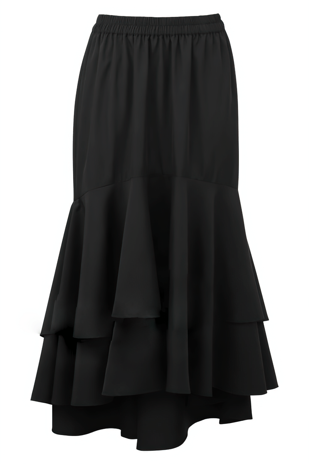 Black Layered Burlesque Skirt with Elastic Waistband