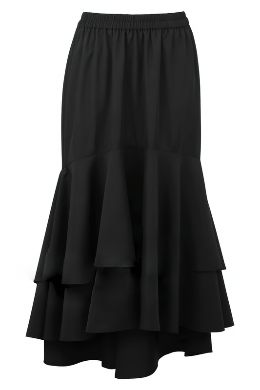 Black Layered Burlesque Skirt with Elastic Waistband