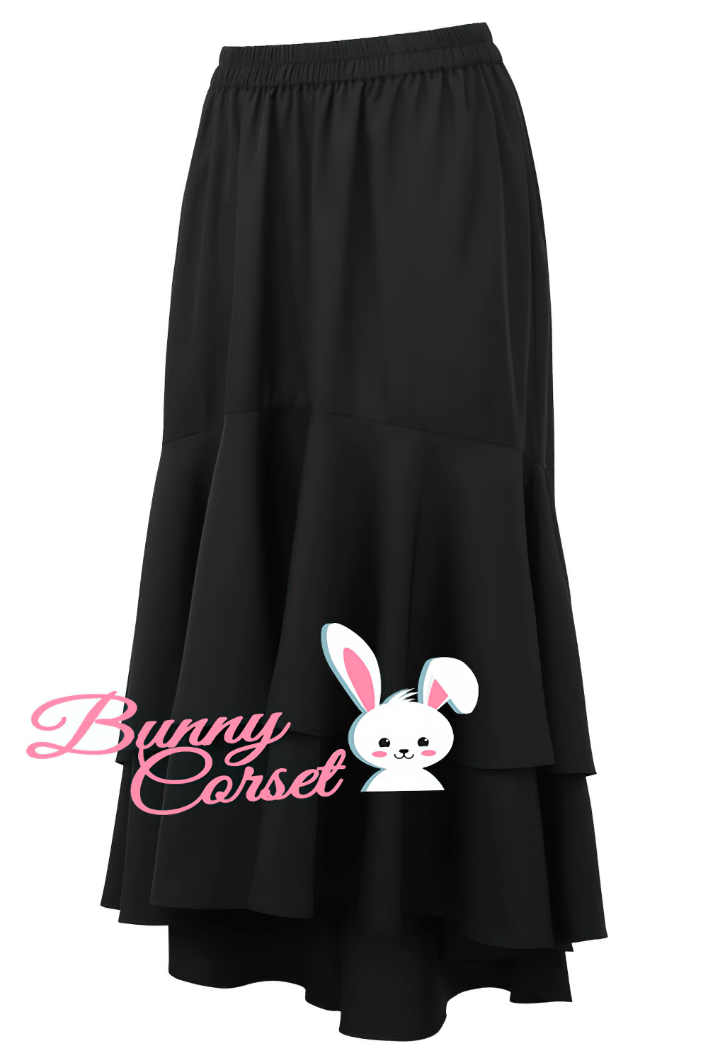 Black Layered Burlesque Skirt with Elastic Waistband