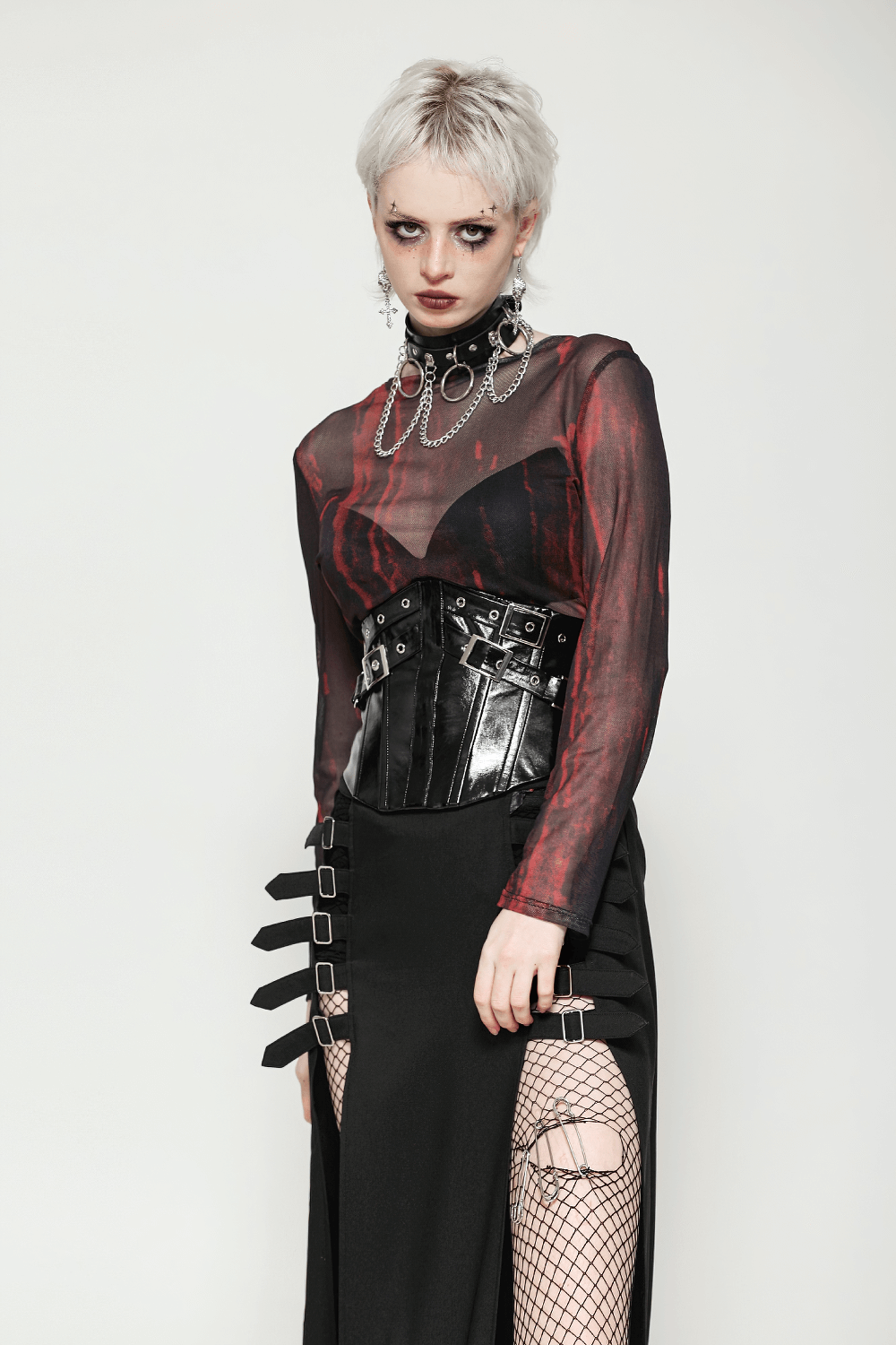 Black Leather Corset Belt with Buckles and Rivets