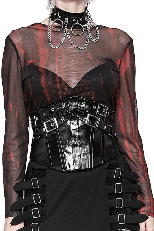 Black Leather Corset Belt with Buckles and Rivets