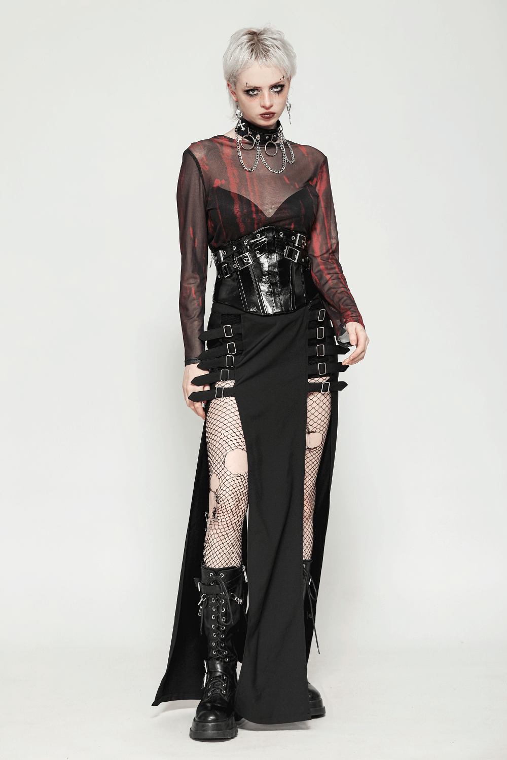 Black Leather Corset Belt with Buckles and Rivets