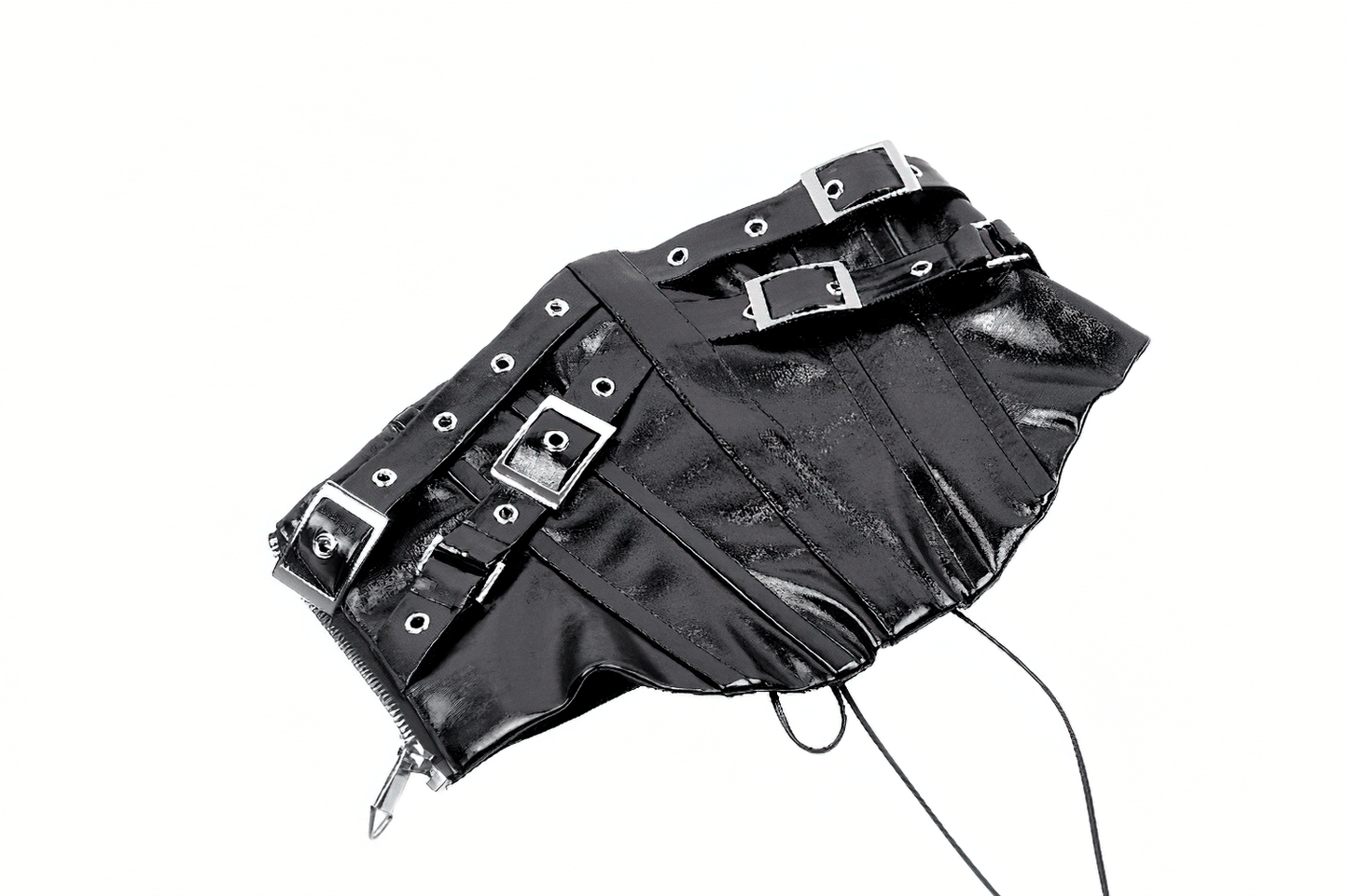 Black Leather Corset Belt with Buckles and Rivets