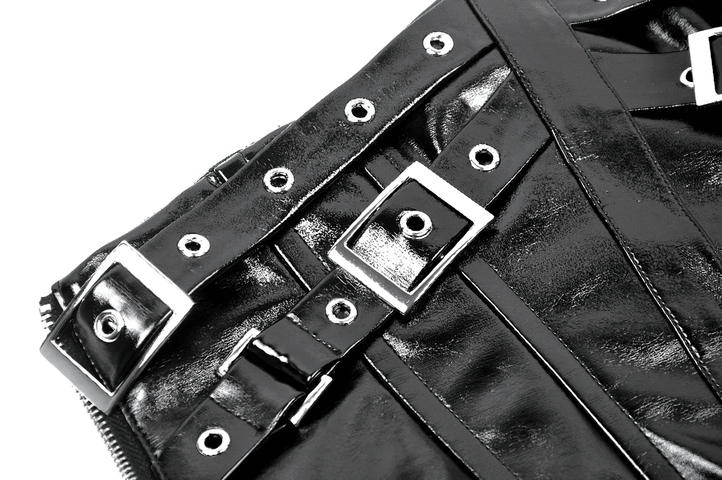 Black Leather Corset Belt with Buckles and Rivets