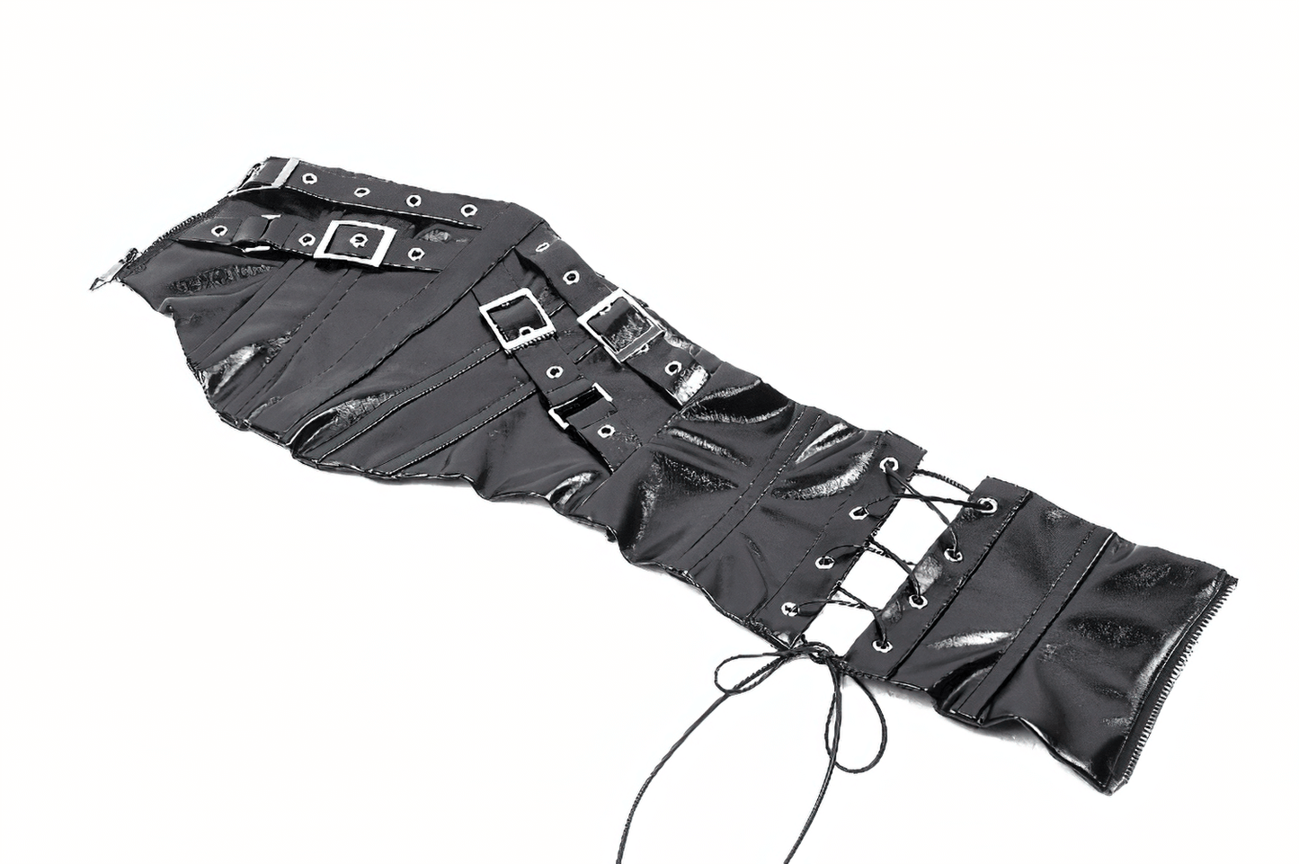 Black Leather Corset Belt with Buckles and Rivets