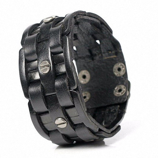Black Leather Hand-woven Bracelets / Mosaic Wrap Bandage  Bracelet for Men & women