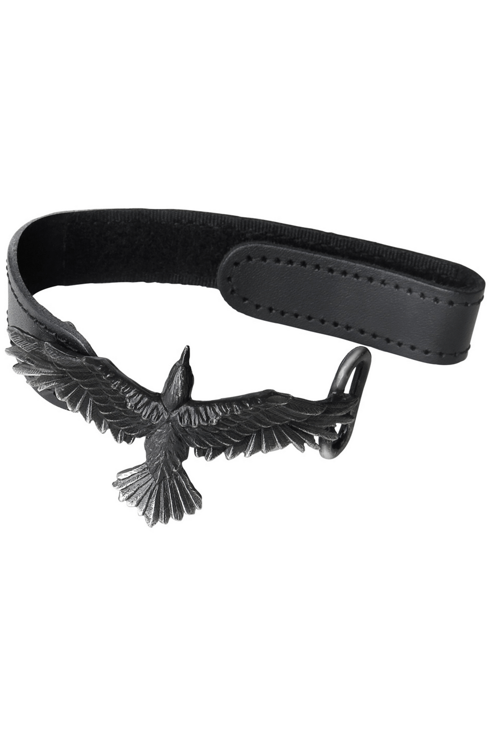 Black Leather Wristband with Pewter Raven Charm