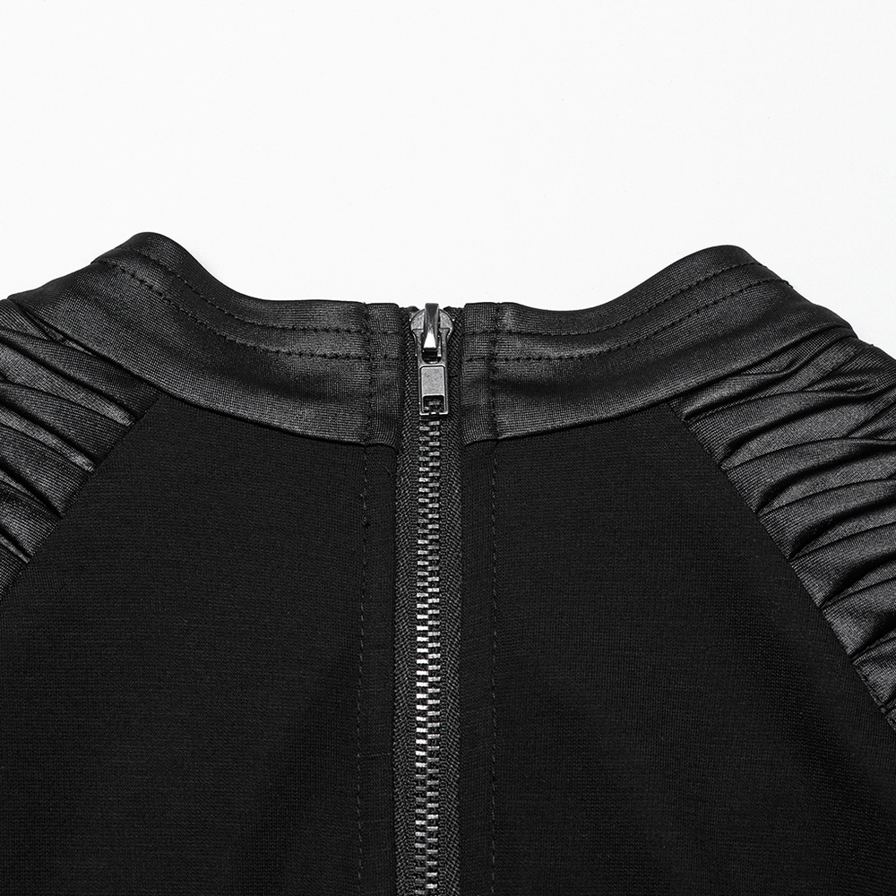 Black Long-Sleeved Top with Leather Accents and Rivets