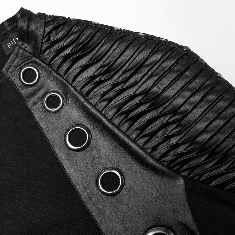 Black Long-Sleeved Top with Leather Accents and Rivets