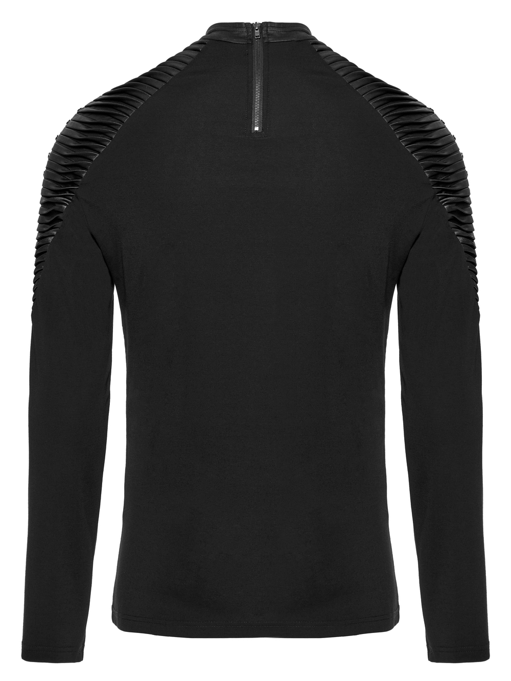 Black Long-Sleeved Top with Leather Accents and Rivets