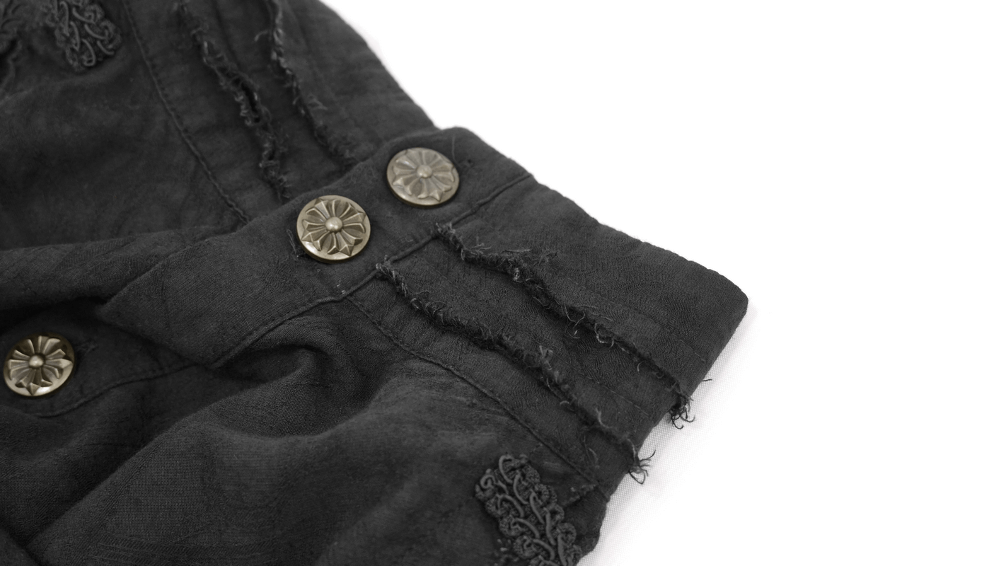 Black Long Sleeves Shirt with Buttons in Front / Gothic Style Shirt with Flared Cuffs