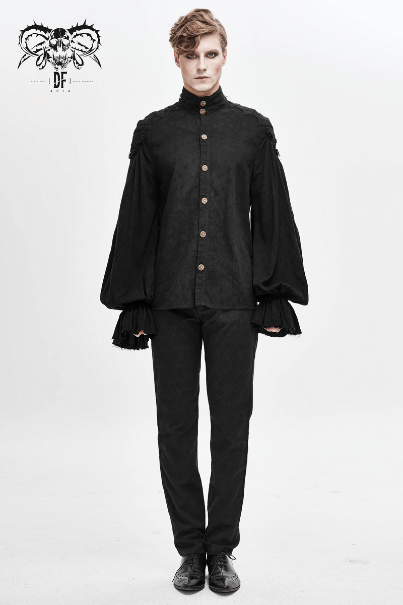 Black Long Sleeves Shirt with Buttons in Front / Gothic Style Shirt with Flared Cuffs