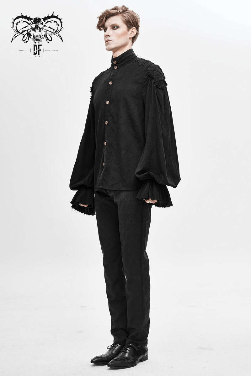 Black Long Sleeves Shirt with Buttons in Front / Gothic Style Shirt with Flared Cuffs