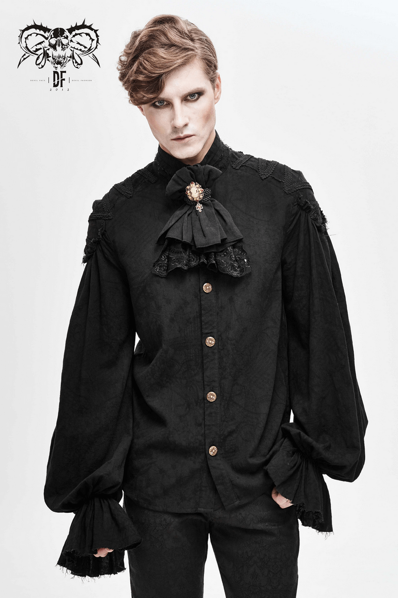 Black Long Sleeves Shirt with Buttons in Front / Gothic Style Shirt with Flared Cuffs