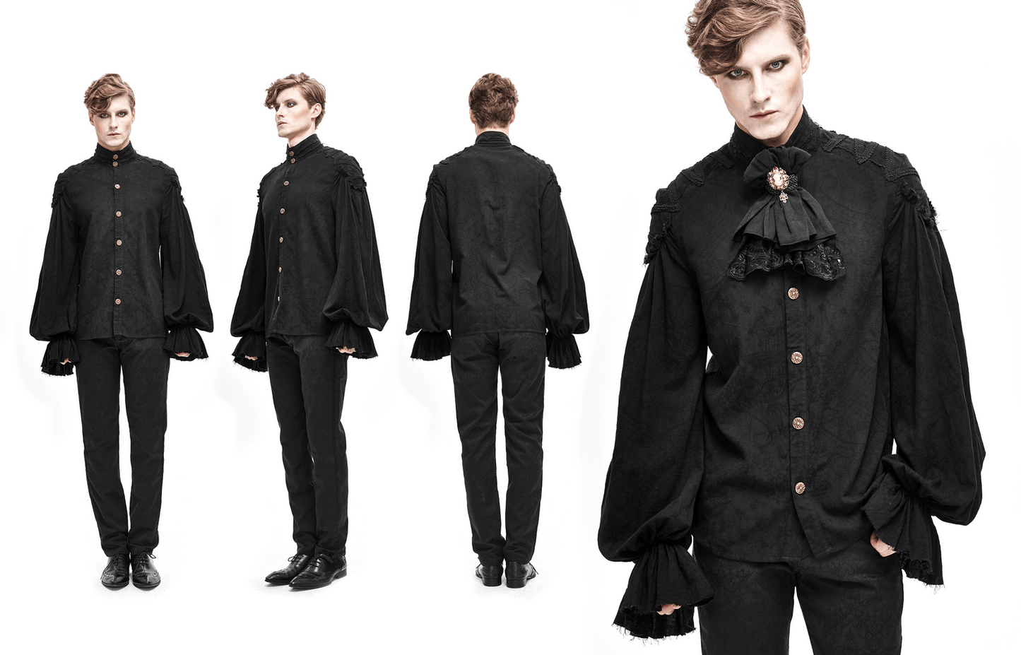 Black Long Sleeves Shirt with Buttons in Front / Gothic Style Shirt with Flared Cuffs