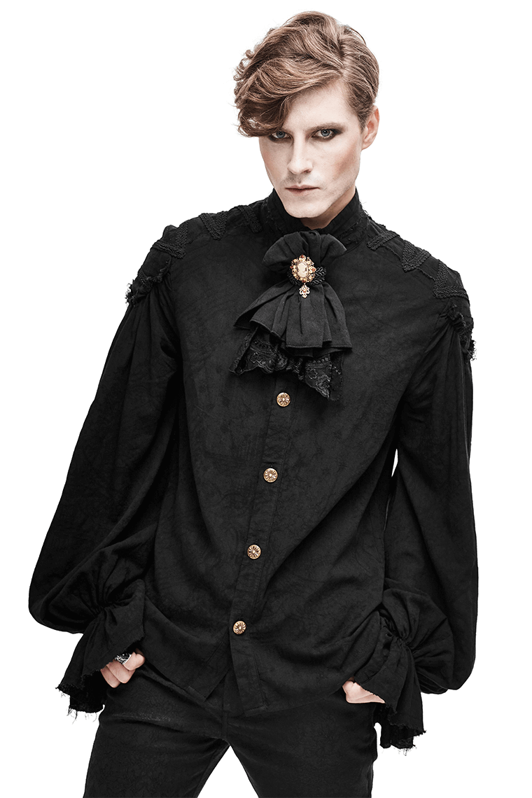 Black Long Sleeves Shirt with Buttons in Front / Gothic Style Shirt with Flared Cuffs