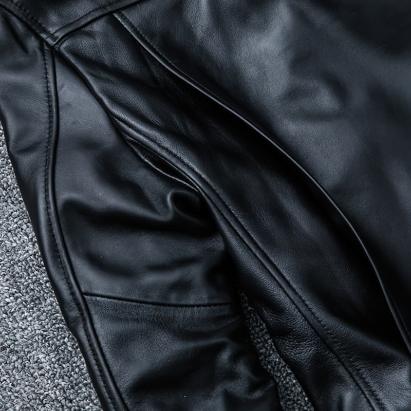 Black Men's Genuine Leather Jacket / Vintage Male Sheepskin Jackets With Pockets