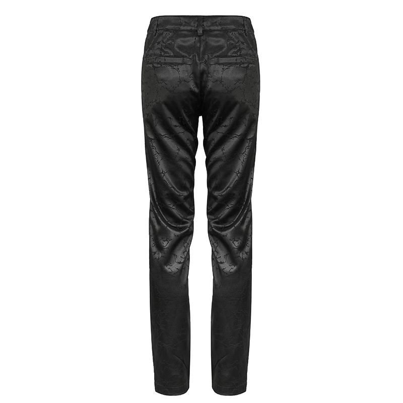 Black Men's Gothic Zipper Front Pants with Lace-Up And Lace / Vintage Long Straight Fit Trousers