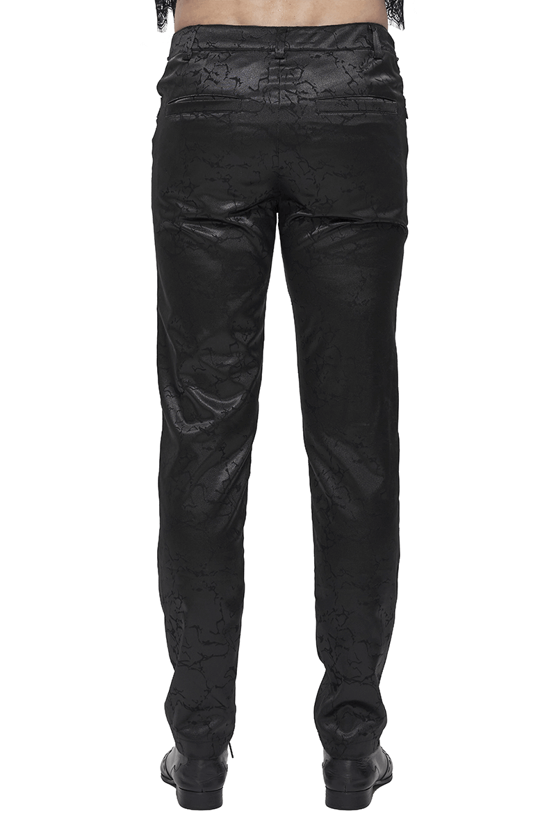 Black Men's Gothic Zipper Front Pants with Lace-Up And Lace / Vintage Long Straight Fit Trousers