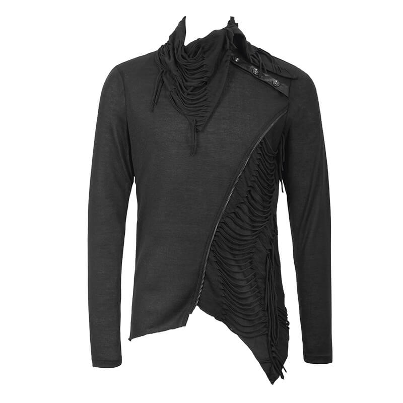 Black Men's Punk Gothic Fitted Soft Sweatshirt / Asymmetrical Top