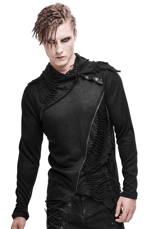 Black Men's Punk Gothic Fitted Soft Sweatshirt / Asymmetrical Top