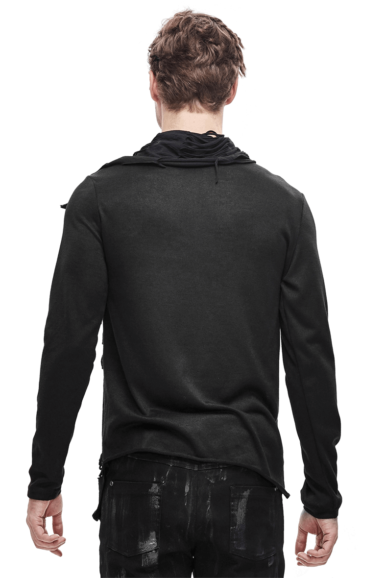 Black Men's Punk Gothic Fitted Soft Sweatshirt / Asymmetrical Top