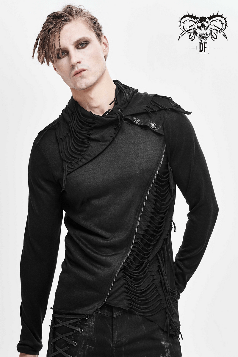 Black Men's Punk Gothic Fitted Soft Sweatshirt / Asymmetrical Top