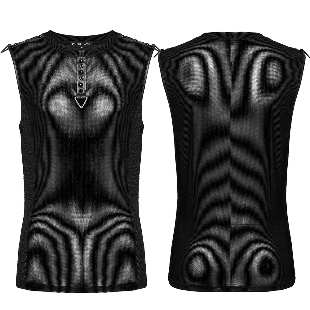 Black Mesh Cyberpunk Tank Top with Buckle Detail