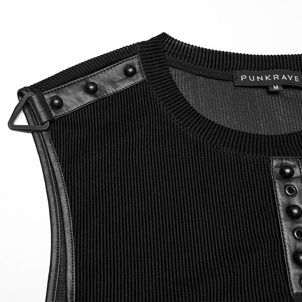 Black Mesh Cyberpunk Tank Top with Buckle Detail