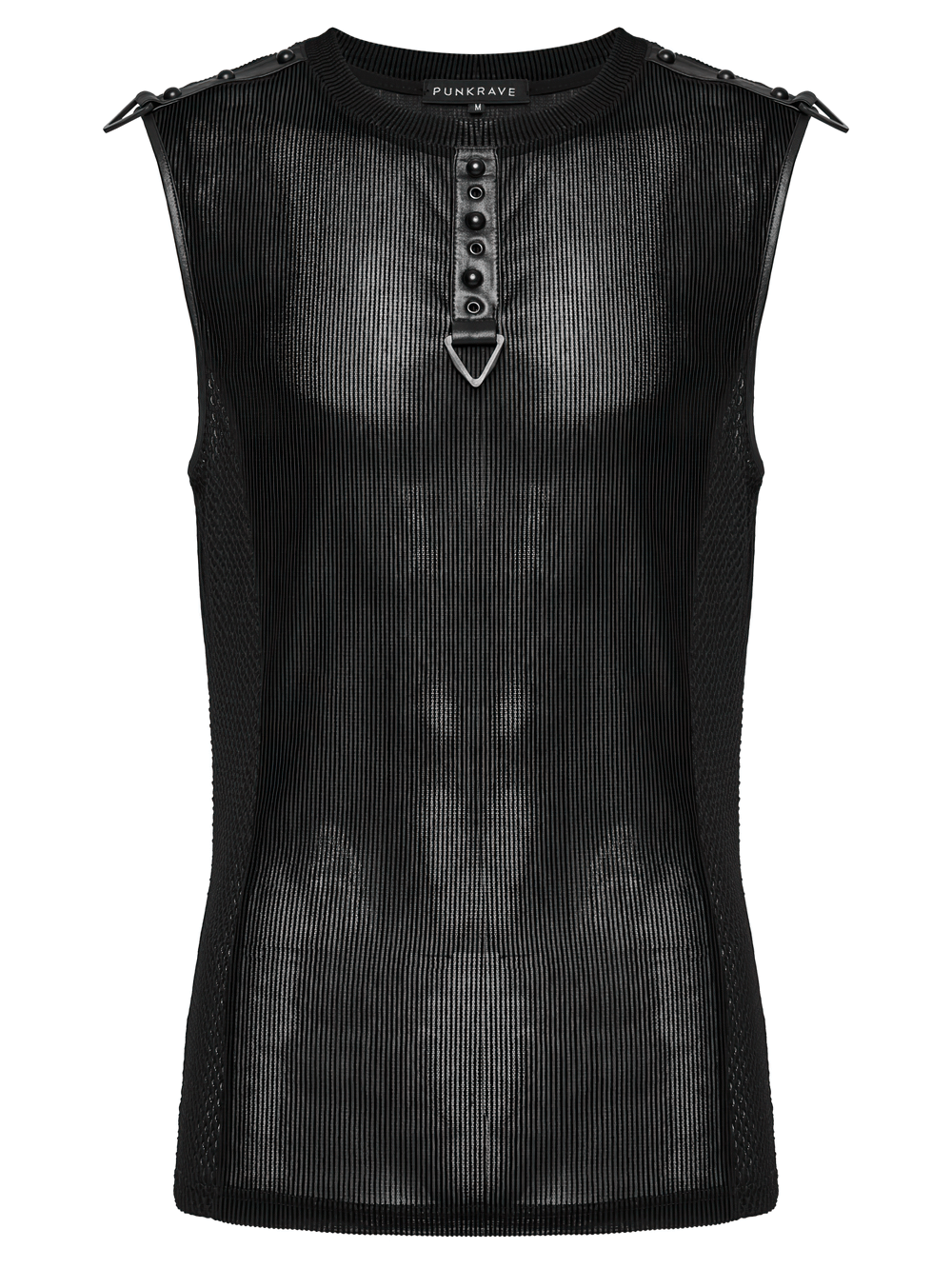 Black Mesh Cyberpunk Tank Top with Buckle Detail