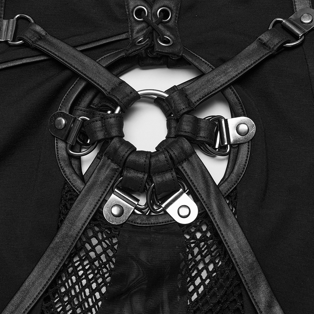 Black Mesh Inlay Gothic Style Skinny Pants-Leggings