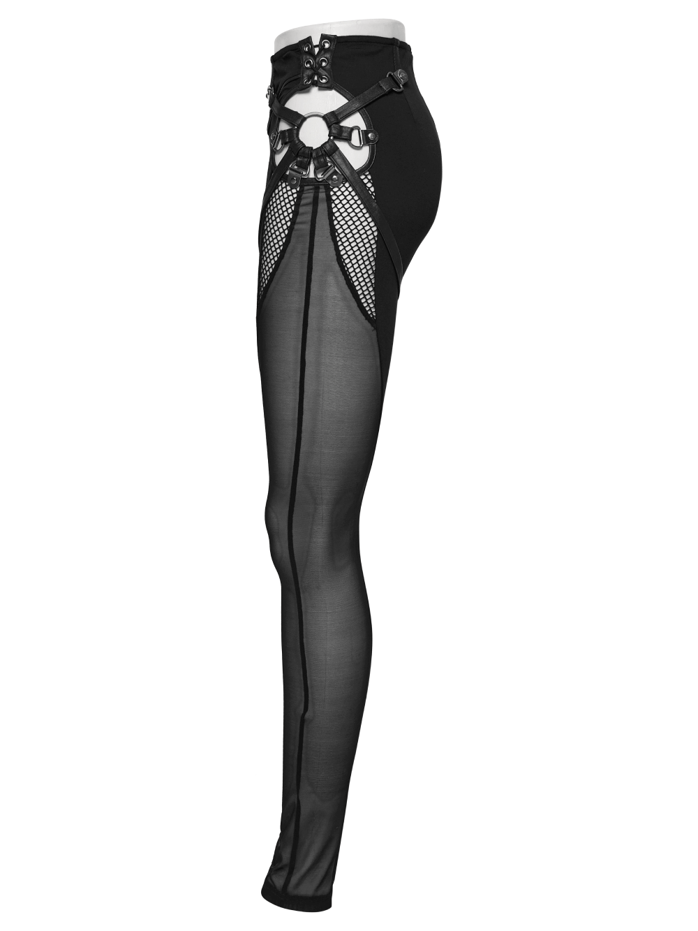 Black Mesh Inlay Gothic Style Skinny Pants-Leggings