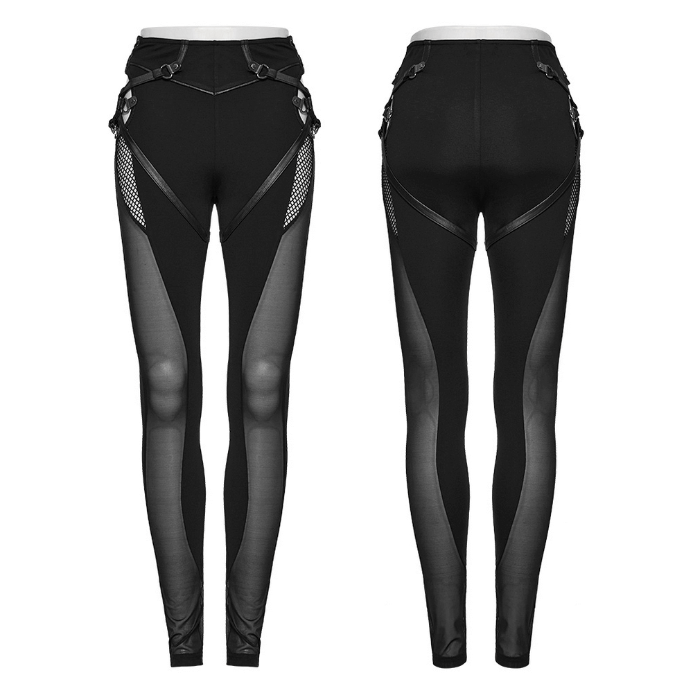 Black Mesh Inlay Gothic Style Skinny Pants-Leggings