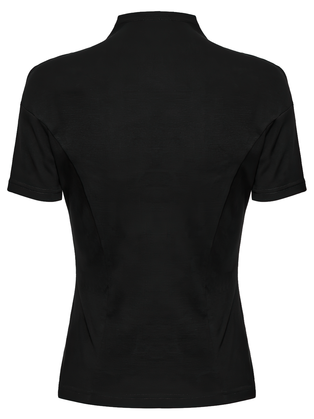 Black Mesh Panel T-shirt with Stand Collar and Gothic Style