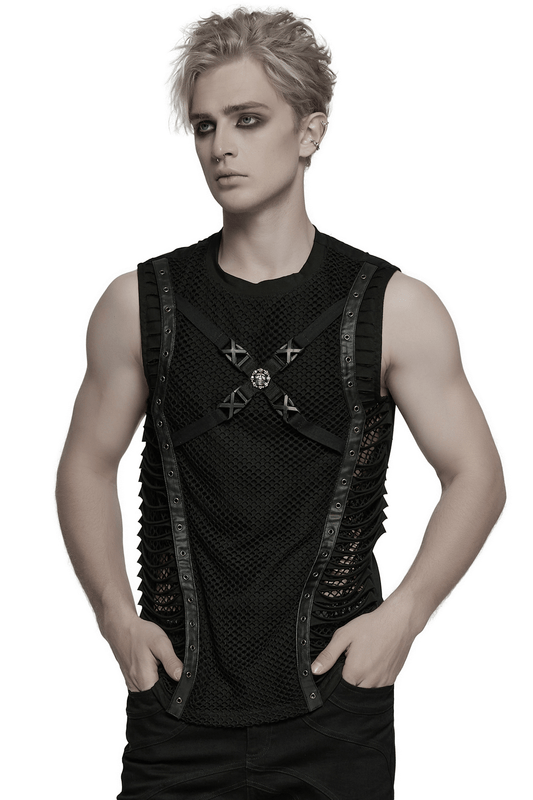 Black Mesh Punk Tank with Rubber Buckles and Straps