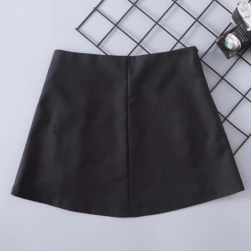 Black Mini Skirt With Pins / Vintage High Waist Female Skirt / Women's Elegant Fitted Skirt