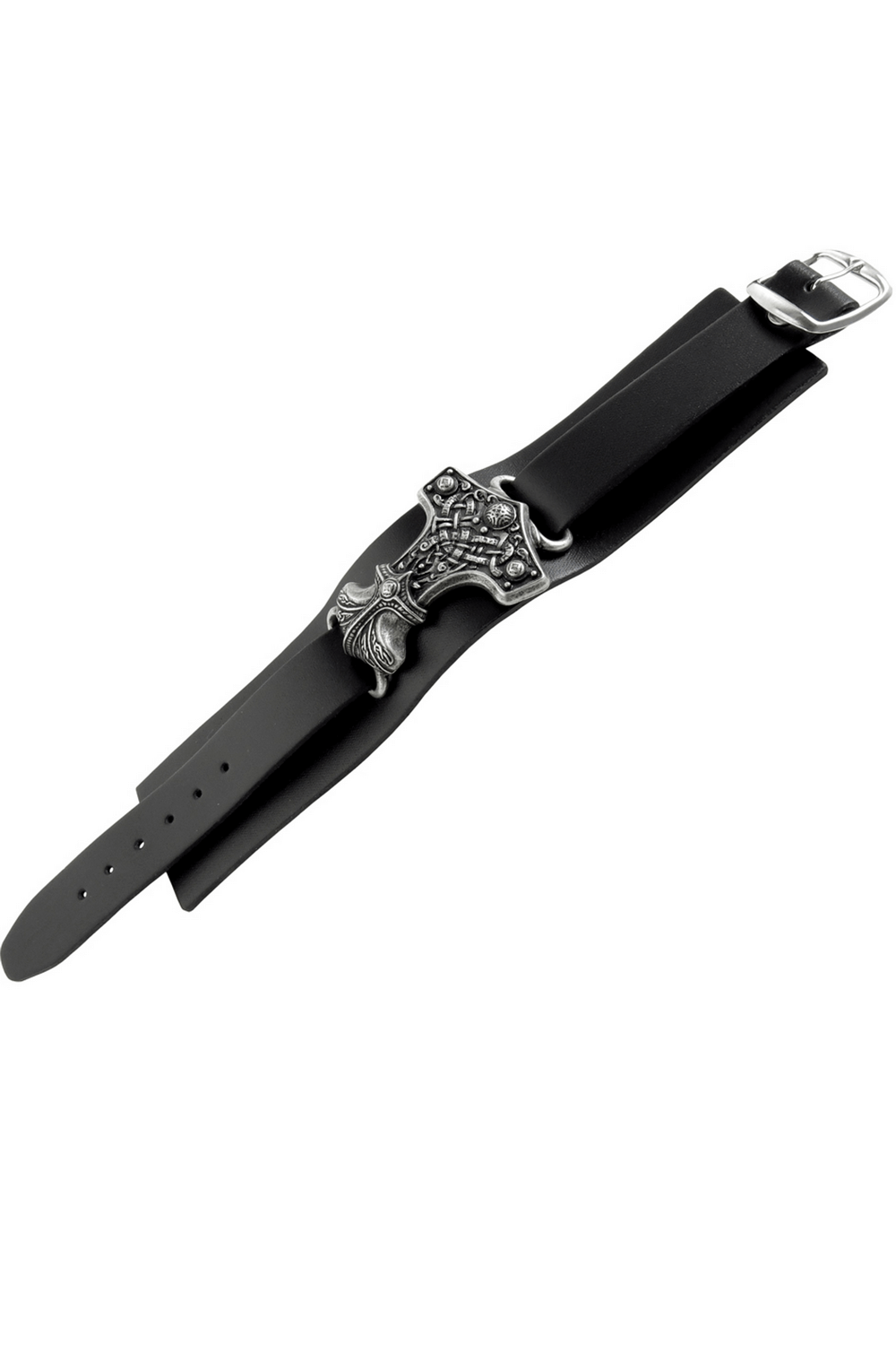 Black Norse Thor Hammer Wide Leather Bracelet