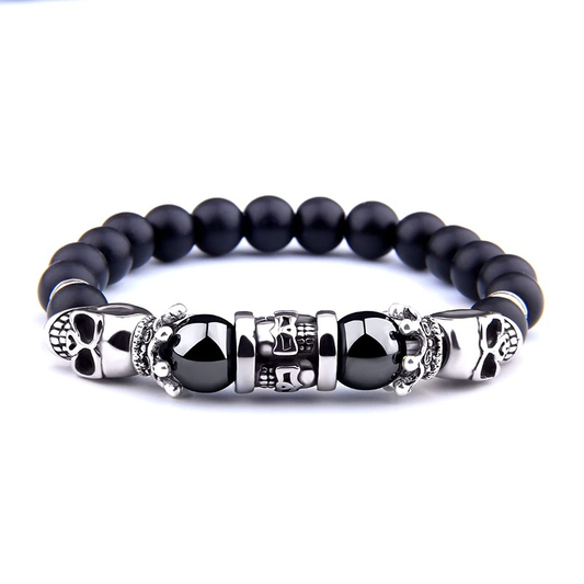 Black Onyx Stone Antique Skull Head Bracelet / Metal Bracelets of Beaded For Men and Women